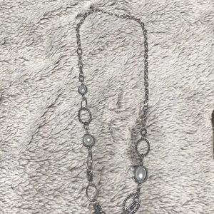 Long Silver and Pearl Link Necklace
